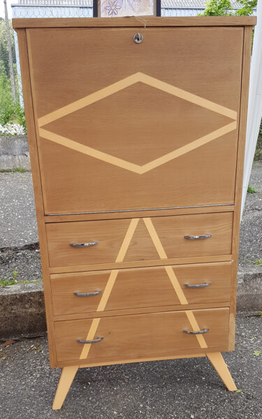 Secrétaire des années 50 en chêne plaqué et aux pieds compas