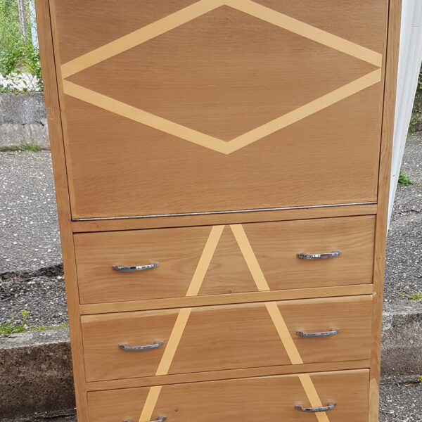 Secrétaire des années 50 en chêne plaqué et aux pieds compas