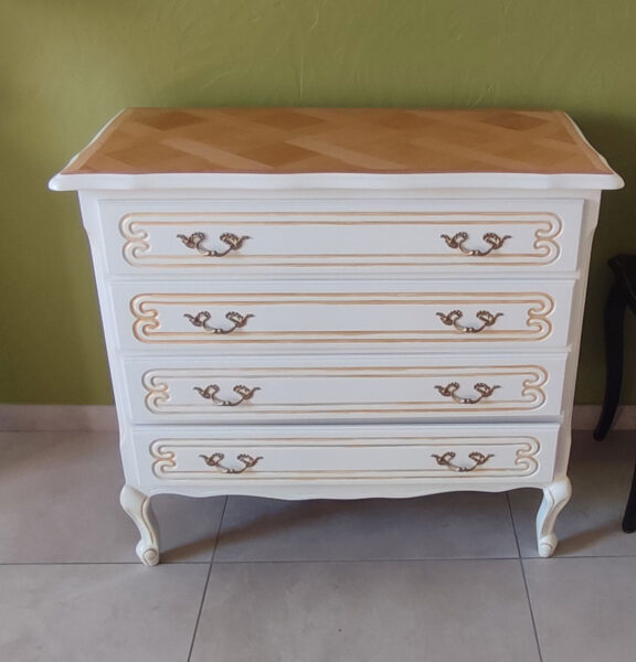 Commode merisier Blanche et Or