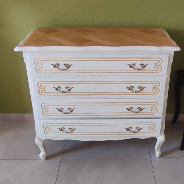 Commode merisier Blanche et Or